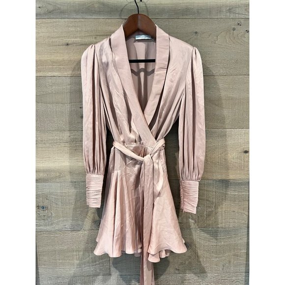 NEW ZIMMERMANN pale pink petal Silk Wrap Mini Dress Size 2/US 8/ M - Picture 1 of 12